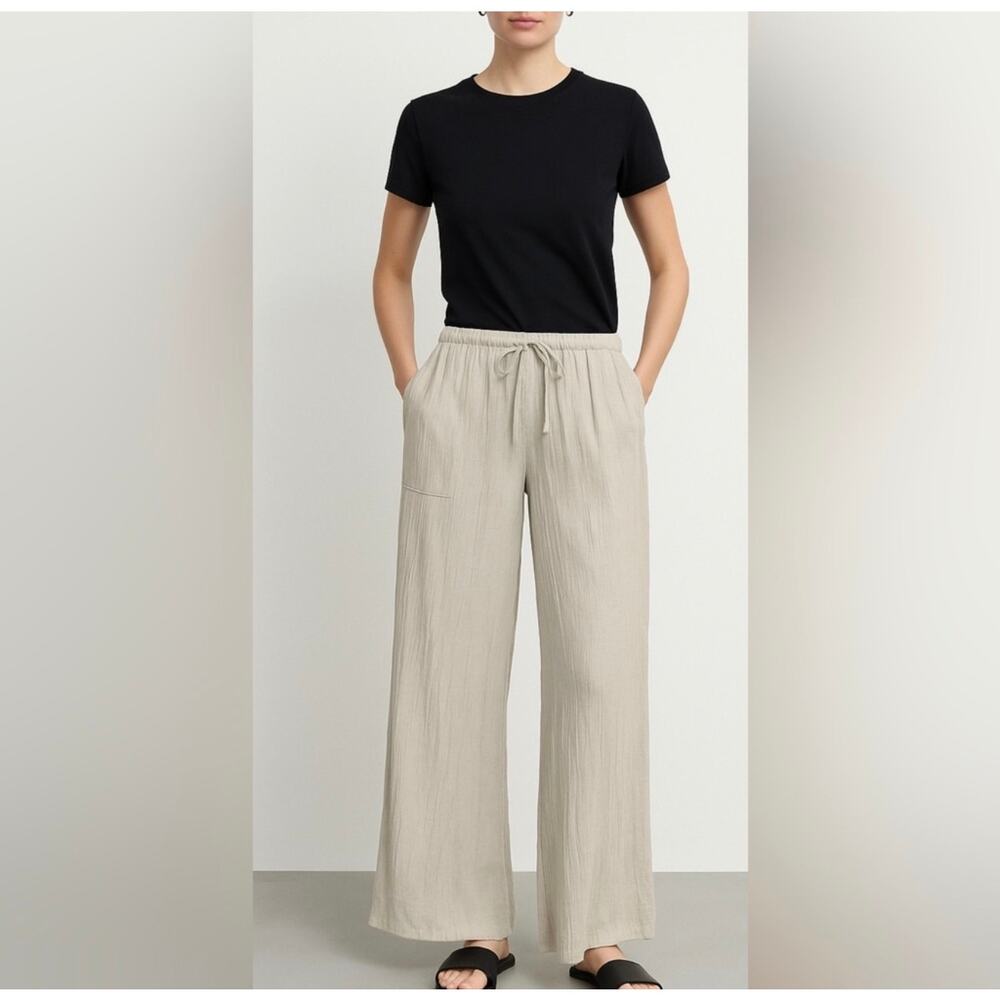 Zara Beige Wide-Leg Drawstring Trousers